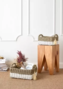 Baum Brothers Seagrass White Rectangular Basket with Tassel -Deals Nickelodeon Store Belk 1194