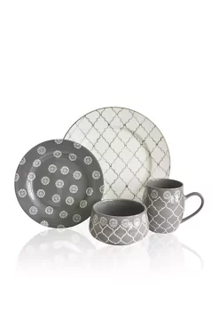 Baum Brothers Moroccan Gray 16-Piece Dinnerware Set
