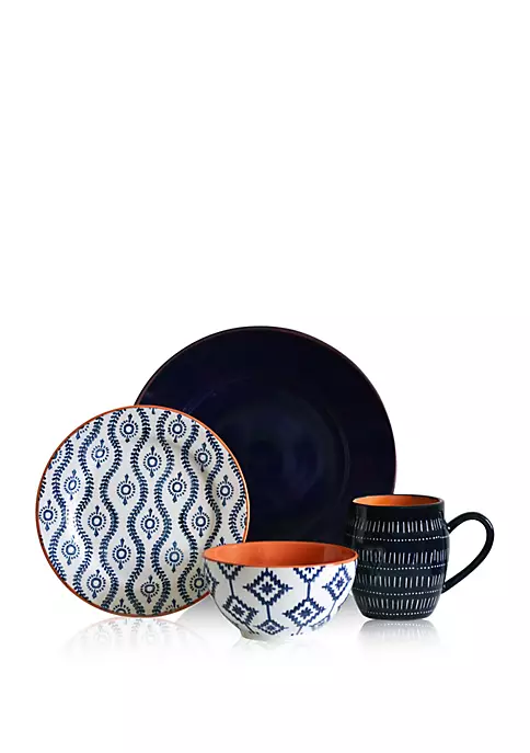 Baum Brothers Tangiers Blue 16-Piece Dinnerware Set 1 Baum Brothers Tangiers Blue 16-Piece Dinnerware Set